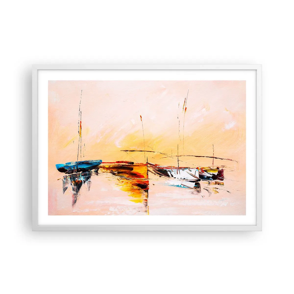 Poster in einem weißen Rahmen - Abend im Yachthafen - 70x50 cm