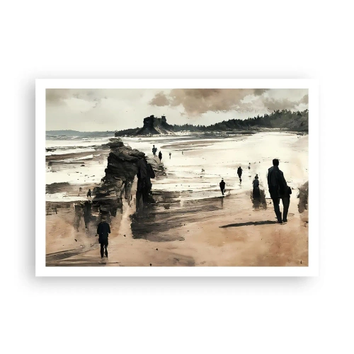 Poster - Strandspaziergänger in friedlicher Landschaft - 100x70cm - Einberufen - Moderne Wanddekoration für Wohnzimmer und Schlafzimmer ARTTOR