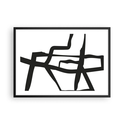 Poster in einem schwarzem Rahmen - Minimalistisches Schwarz-Weiß-Muster mit geometrischen Linien - 70x50cm - Schwarz-Weiß-Design - Moderne Wanddekoration für Wohnzimmer und Schlafzimmer ARTTOR