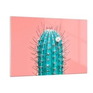 Glasbild - Bild auf glas - Grüner Kaktus mit Dornen auf rosa Hintergrund - 120x80cm - Schau einfach hin - Moderne Wanddekoration für Wohnzimmer und Schlafzimmer ARTTOR