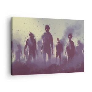 Bild auf Leinwand - Leinwandbild - Dunkle Szene mit Silhouetten mit gelben Augen - 70x50cm - Vorsichtig sein! Sie kommen - Moderne Wanddekoration für Wohnzimmer und Schlafzimmer ARTTOR