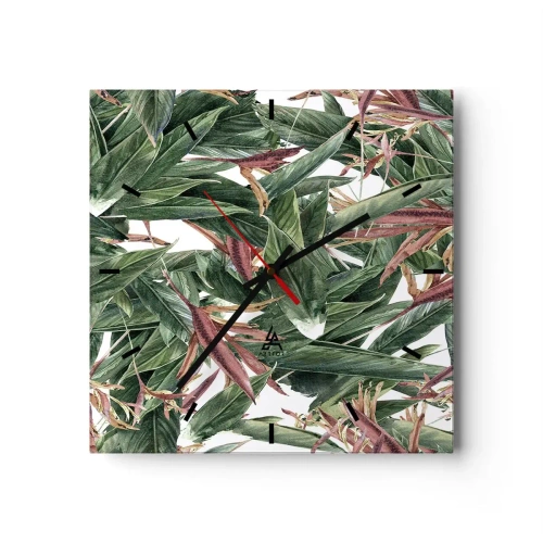 Wanduhr - Glasuhr - Smaragd-lila Dickicht - 40x40 cm