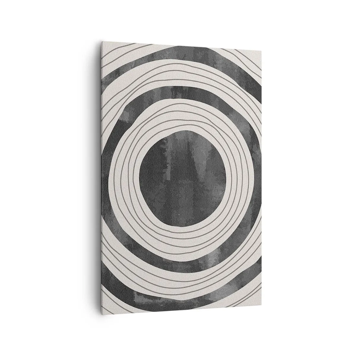Bild auf Leinwand - Leinwandbild - Schwarze und weiße konzentrische Kreise auf hellem Hintergrund - 80x120cm - Auf den Punkt gebracht - Moderne Wanddekoration für Wohnzimmer und Schlafzimmer ARTTOR