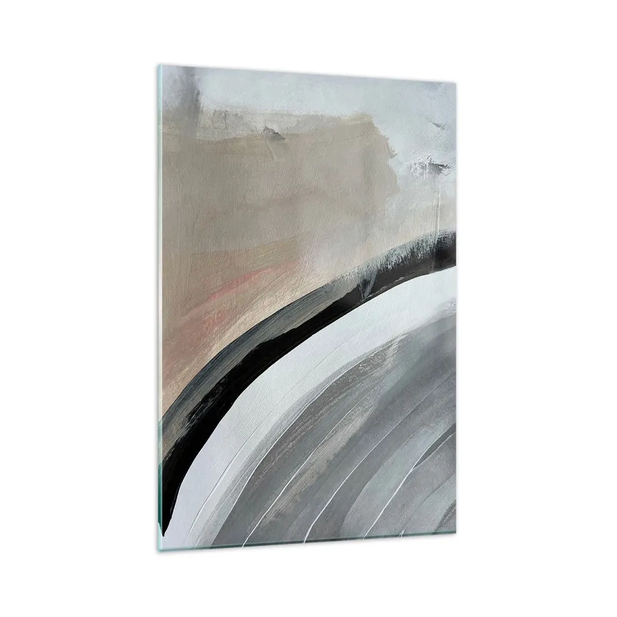 Glasbild - Bild auf glas - Abstrakter Bogen in Schwarz-, Grau- und Beigetönen - 80x120cm - Komposition: Bogen aus Schwarz und Grau - Moderne Wanddekoration für Wohnzimmer und Schlafzimmer ARTTOR