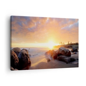 Bild auf Leinwand - Leinwandbild - Sonnenuntergang über der felsigen Küste - 70x50cm - Leuchtende Brise des Abends - Moderne Wanddekoration für Wohnzimmer und Schlafzimmer ARTTOR