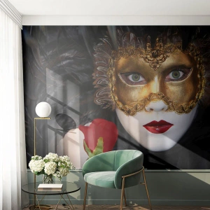 Fototapete Premium Canvas - Denn das Leben ist ein großer Ball - Haube, Rose, rote Lippen - 200x140 cm