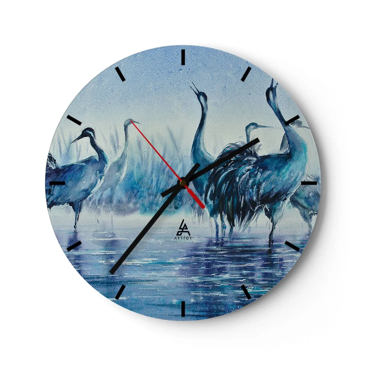 Wanduhr - Glasuhr - Aquarellmalerei von Watvögeln - 30x30cm - Morgentliches Treffen - Moderne Wanddekoration für Wohnzimmer, Küche und Schlafzimmer ARTTOR