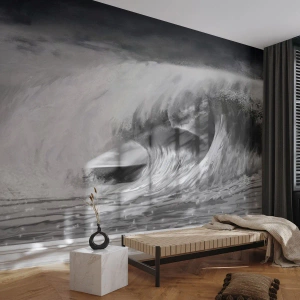 Fototapete Premium Sand - Eine monochrome Meereswelle in einer dynamischen Aufnahme - 100x70cm - Wut des Ozeans - Moderne Wanddekoration für Wohnzimmer und Schlafzimmer ARTTOR