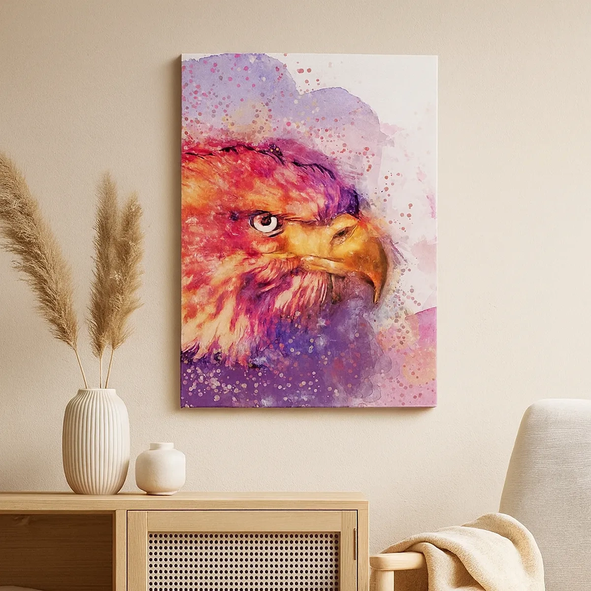 Bild auf Leinwand - Leinwandbild - Porträt eines Adlers in künstlerischen Aquarellfarben - 50x70cm - Du willst nicht wissen, woran ich denke - Moderne Wanddekoration für Wohnzimmer und Schlafzimmer ARTTOR