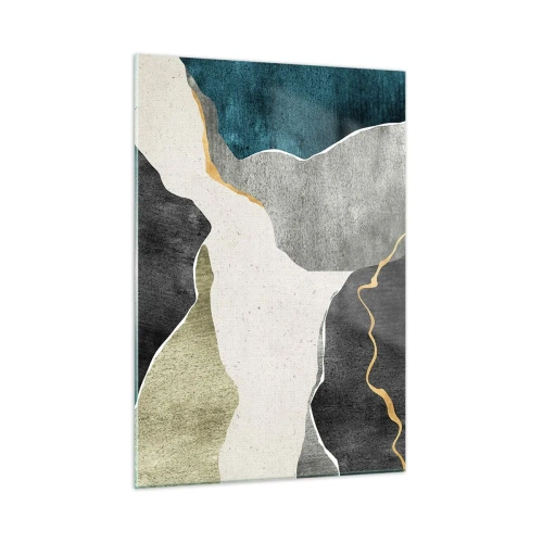 Glasbild - Bild auf glas - Abstraktes Mosaik mit organischen Formen und einer goldenen Linie - 50x70cm - Mosaikkomposition mit Goldfaden - Moderne Wanddekoration für Wohnzimmer und Schlafzimmer ARTTOR