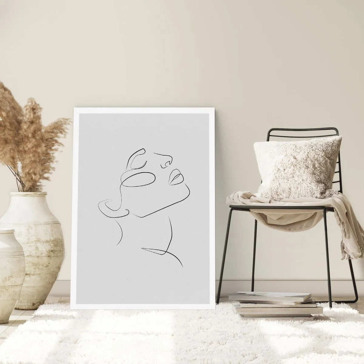 Poster - Minimalistisches Frauenporträt im Line-Art-Stil - 50x70cm - Die Drehungen und Wendungen der Träume - Moderne Wanddekoration für Wohnzimmer und Schlafzimmer ARTTOR
