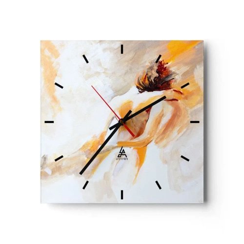 Wanduhr - Glasuhr - Abstrakte Szene einer romantischen Umarmung - 30x30cm - Am Himmel der Nähe - Moderne Wanddekoration für Wohnzimmer und Schlafzimmer ARTTOR