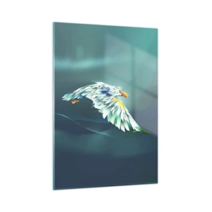 Glasbild - Bild auf glas - Ein abstraktes Bild eines Adlers in Blau- und Weißtönen vor einem Wellenhintergrund. - 50x70cm - Der Adler deiner Flüge ist die Kraft - Moderne Wanddekoration für Wohnzimmer und Schlafzimmer ARTTOR