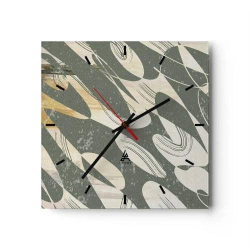 Wanduhr - Glasuhr - Dynamische Formen in Grün- und Goldtönen - 30x30cm - Rhythmische Abstraktion - Moderne Wanddekoration für Wohnzimmer und Schlafzimmer ARTTOR