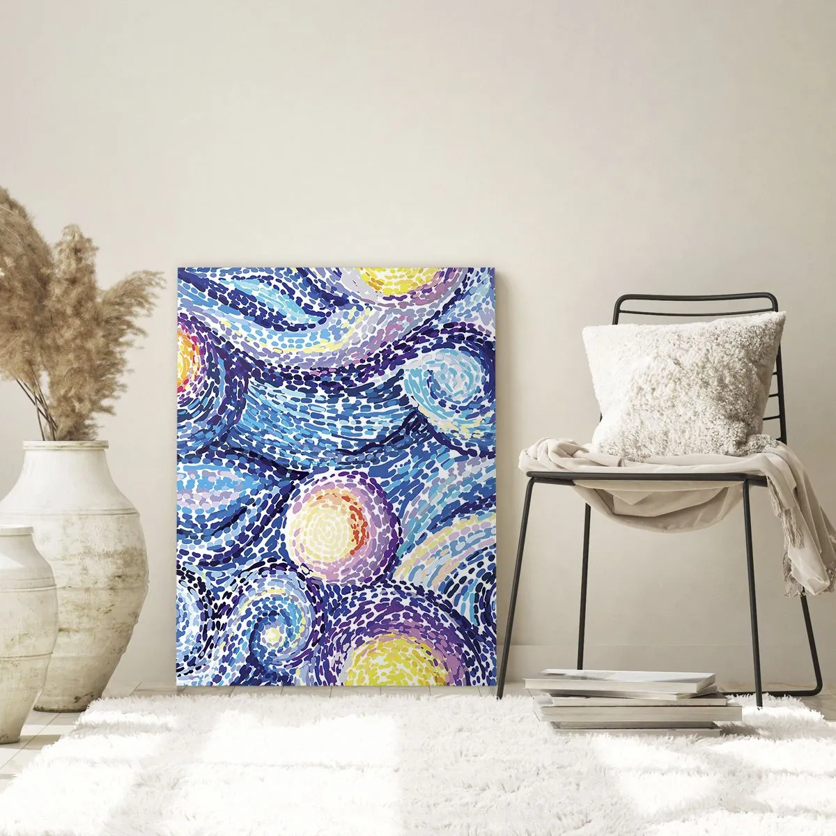 Glasbild - Bild auf glas - Eine abstrakte Interpretation der Sternennacht in intensiven Farben - 50x70cm - Aus einem Gemälde von van Gogh - Moderne Wanddekoration für Wohnzimmer und Schlafzimmer ARTTOR