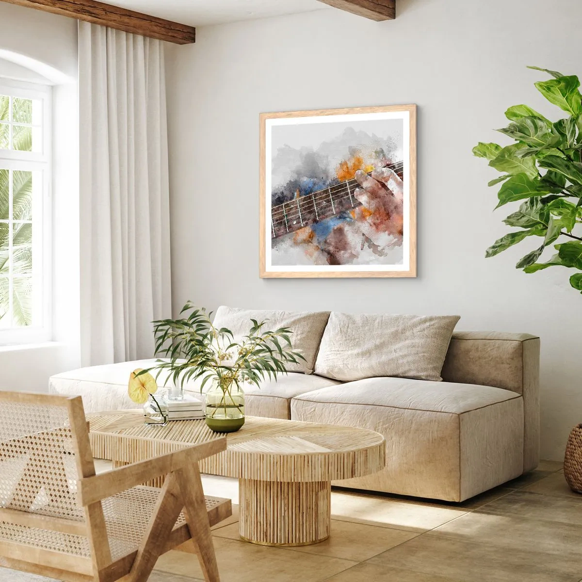 Poster in einem Rahmen aus heller Eiche - Poesie zwischen den Saiten - 40x40 cm