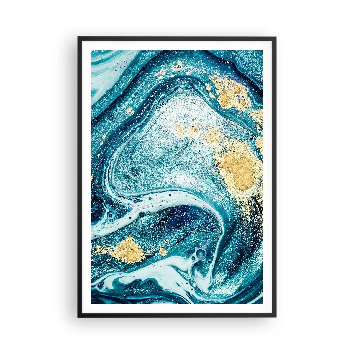 Poster in einem schwarzem Rahmen - Blauer Wirbel - 70x100 cm