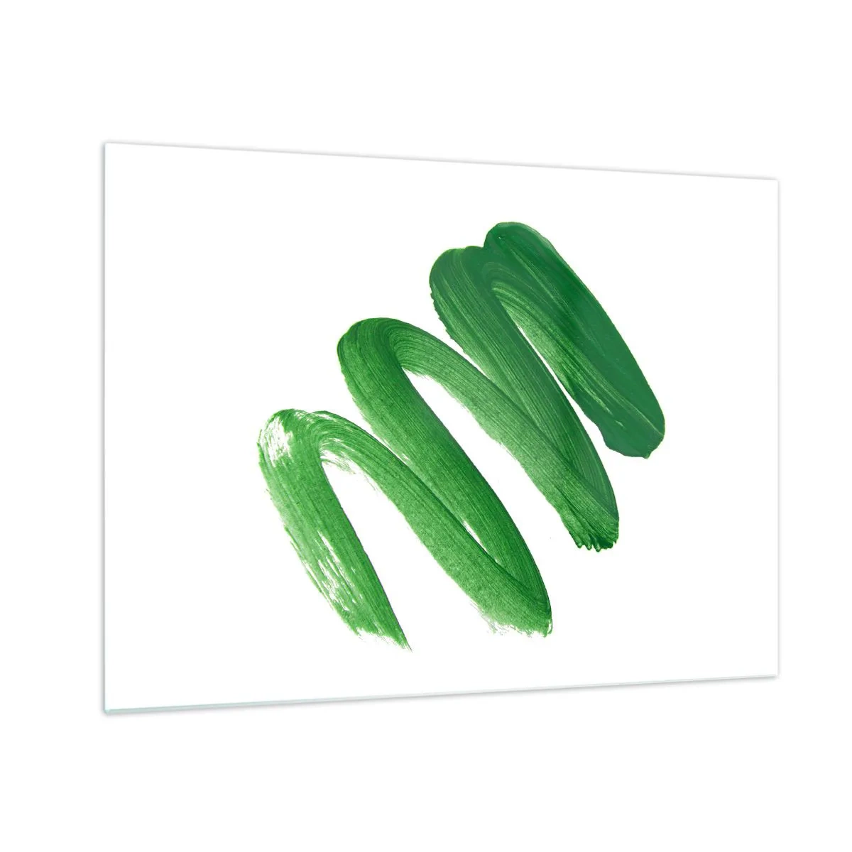 Glasbild - Bild auf glas - Dynamischer grüner Pinselstrich auf weißem Hintergrund - 70x50cm - Grüner Witz - Moderne Wanddekoration für Wohnzimmer und Schlafzimmer ARTTOR