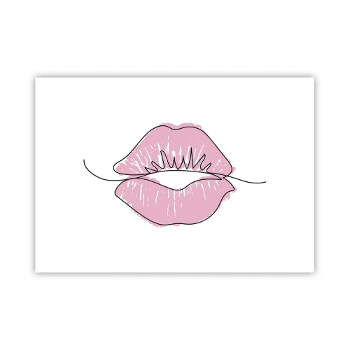 Poster - Minimalistische Lippenzeichnung in einem Rosaton - 100x70cm - Bereit zum Küssen? - Moderne Wanddekoration für Wohnzimmer und Schlafzimmer ARTTOR