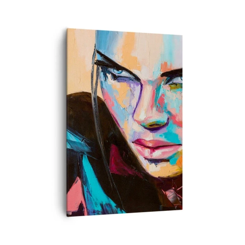 Bild auf Leinwand - Leinwandbild - Porträt einer Frau in lebendigen abstrakten Farben - 70x100cm - Wild im Herzen - Moderne Wanddekoration für Wohnzimmer und Schlafzimmer ARTTOR