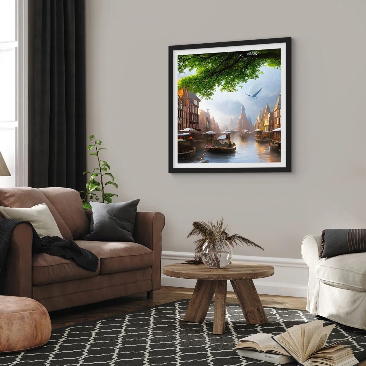 Poster in einem schwarzem Rahmen - Niederländisches Stadtbild - 40x40 cm