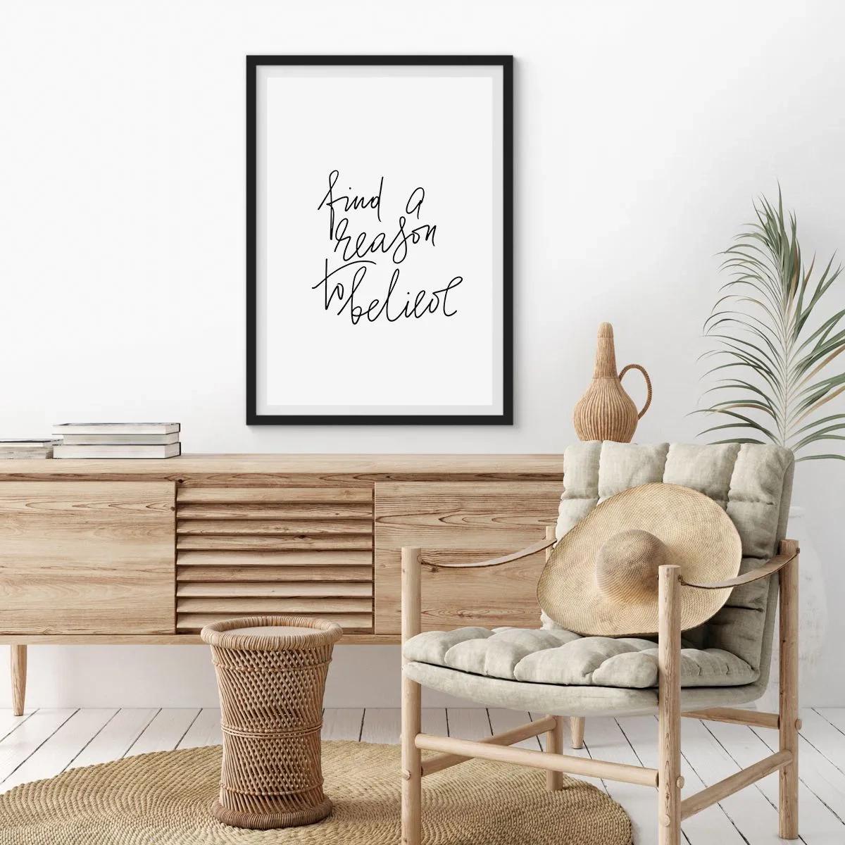 Poster in einem schwarzem Rahmen - Finden Sie einen Grund, an ein Zitat im minimalistischen Stil zu glauben - 50x70cm - Es ist möglich - Moderne Wanddekoration für Wohnzimmer und Schlafzimmer ARTTOR