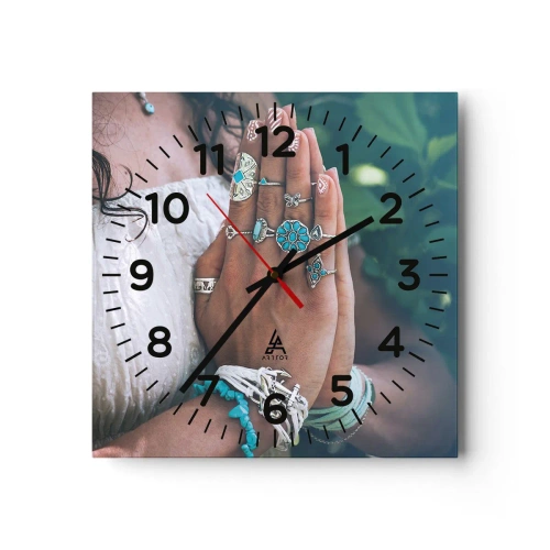 Wanduhr - Glasuhr - Willkommen im Zentrum des Seins - 30x30 cm