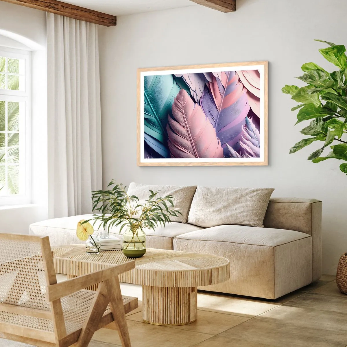 Poster in einem Rahmen aus heller Eiche - Vogel-Chic - 40x30 cm