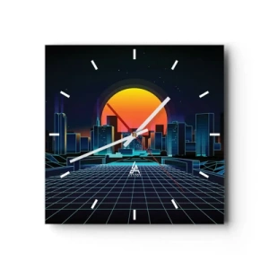 Wanduhr - Glasuhr - Futuristische Skyline im Neon-Stil - 30x30cm - Willst du immer noch zu Real gehen? - Moderne Wanddekoration für Wohnzimmer und Schlafzimmer ARTTOR