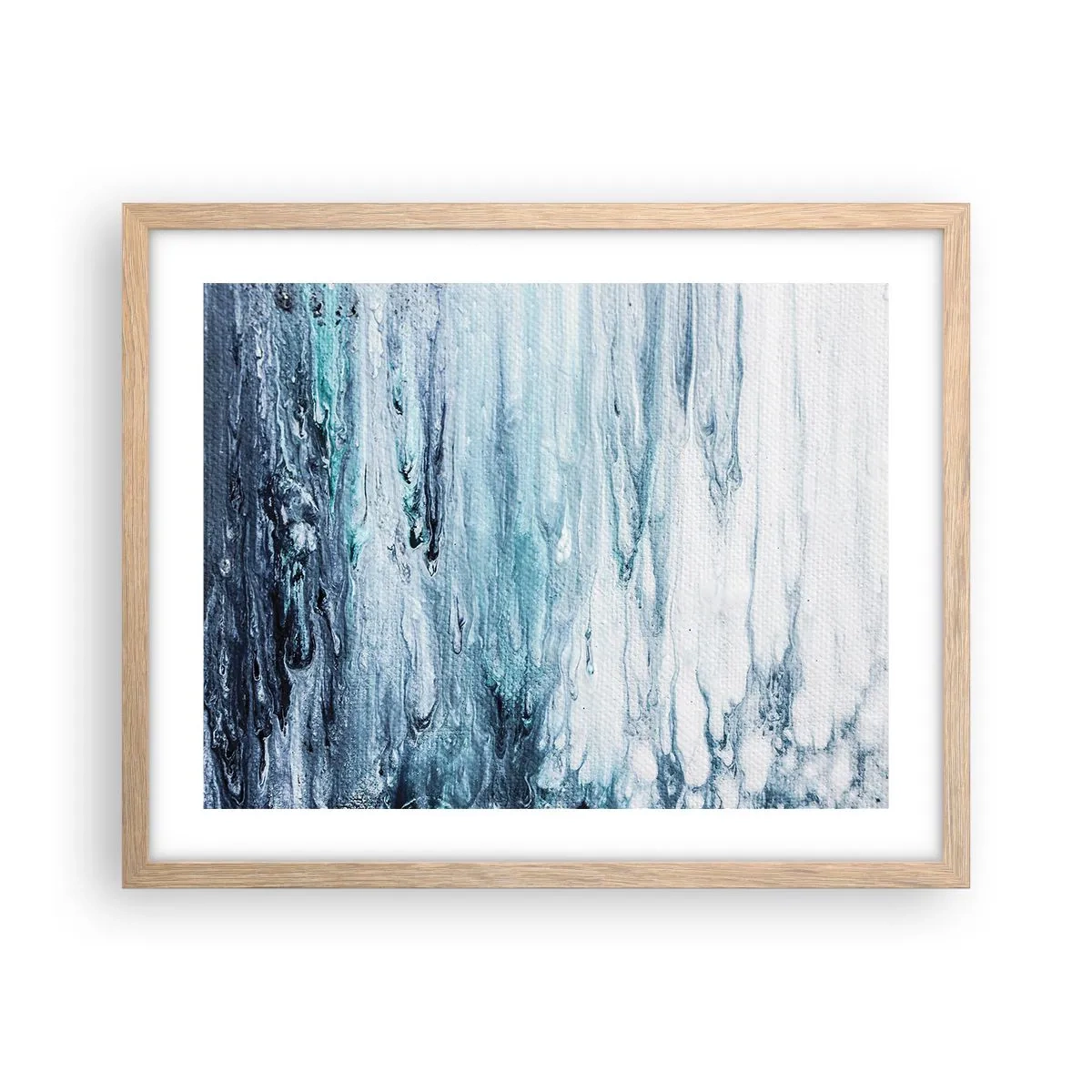 Poster in einem Rahmen aus heller Eiche - Blaue Eiszapfen - 50x40 cm