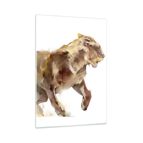 Glasbild - Bild auf glas - Dynamische Silhouette eines Löwen im künstlerischen Stil auf weißem Hintergrund - 50x70cm - Wilde Anmut - Moderne Wanddekoration für Wohnzimmer und Schlafzimmer ARTTOR