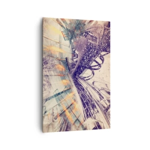 Bild auf Leinwand - Leinwandbild - Dynamische Abstraktion in Beige- und Lilatönen - 80x120cm - In großer Eile - Moderne Wanddekoration für Wohnzimmer und Schlafzimmer ARTTOR