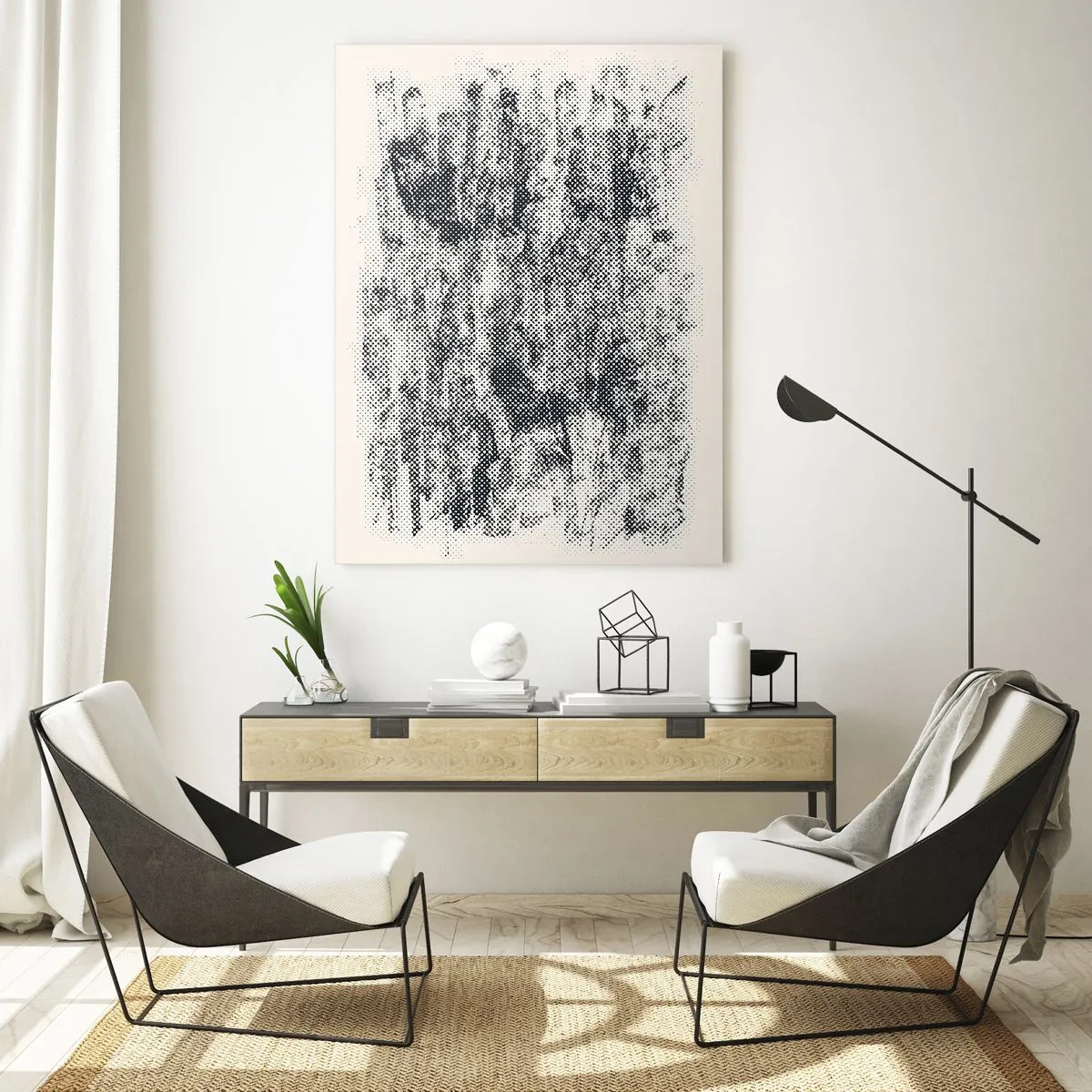 Glasbild - Bild auf glas - Abstrakte neblige Komposition in Grautönen - 70x100cm - Nebelige Komposition - Moderne Wanddekoration für Wohnzimmer und Schlafzimmer ARTTOR