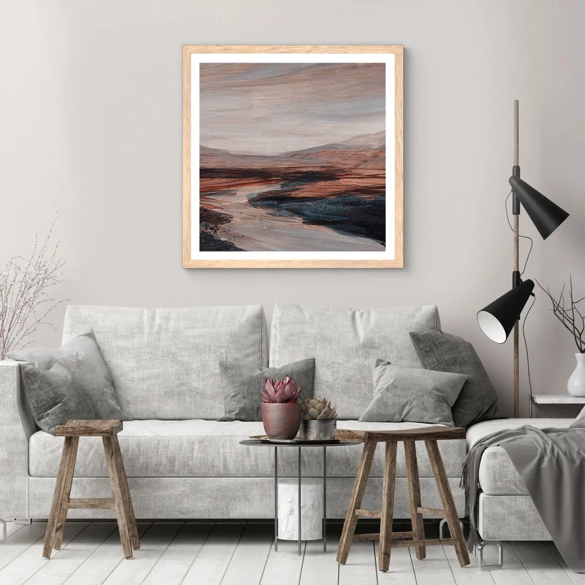 Poster in einem Rahmen aus heller Eiche - Ruhiges Tal - 30x30 cm