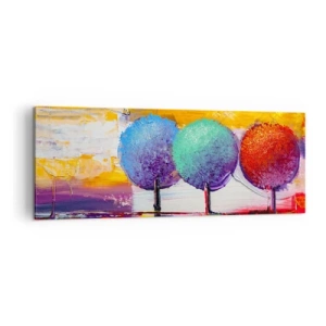 Bild auf Leinwand - Leinwandbild - Drei bunte Bäume auf abstraktem Hintergrund - 140x50cm - Aller guten Dinge sind drei - Moderne Wanddekoration für Wohnzimmer und Schlafzimmer ARTTOR