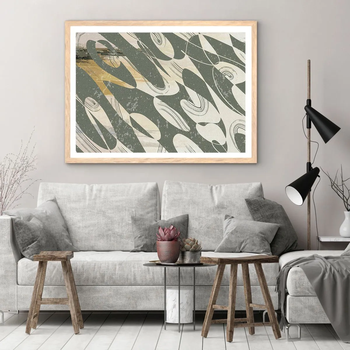 Poster in einem Rahmen aus heller Eiche - Rhythmische Abstraktion - 100x70 cm