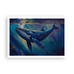 Poster - Ein Wal in den Tiefen des Ozeans in leuchtenden Farben - 100x70cm - Willkommen in meiner Welt - Moderne Wanddekoration für Wohnzimmer und Schlafzimmer ARTTOR