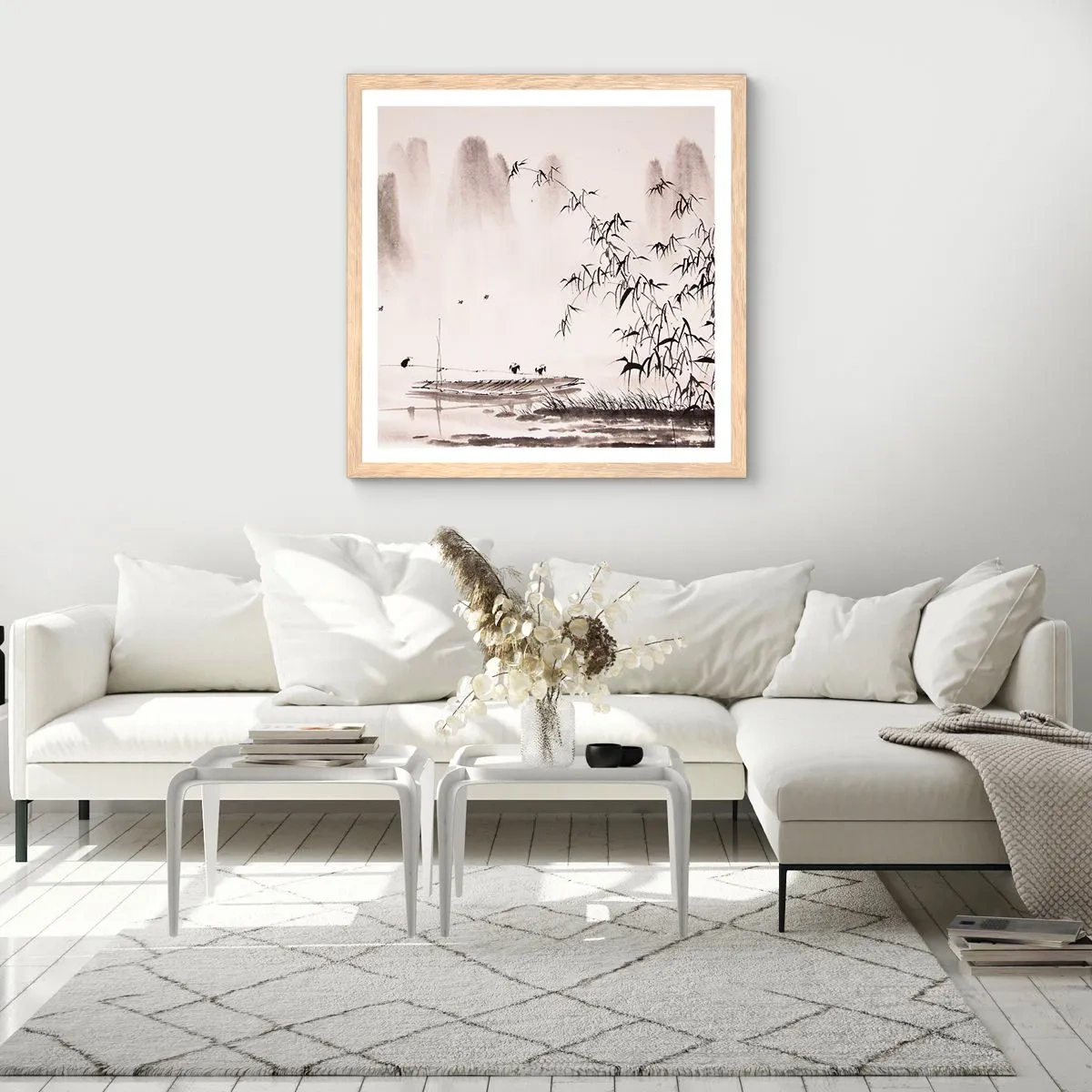 Poster in einem Rahmen aus heller Eiche - Die Stille der Reisfelder - 30x30 cm