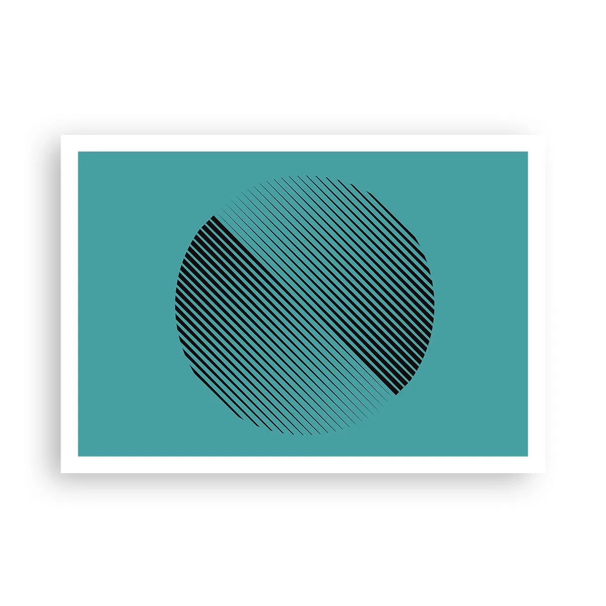 Poster - Ein minimalistischer Kreis mit Linien auf türkisfarbenem Hintergrund. - 100x70cm - Kreis – eine geometrische Variante - Moderne Wanddekoration für Wohnzimmer und Schlafzimmer ARTTOR