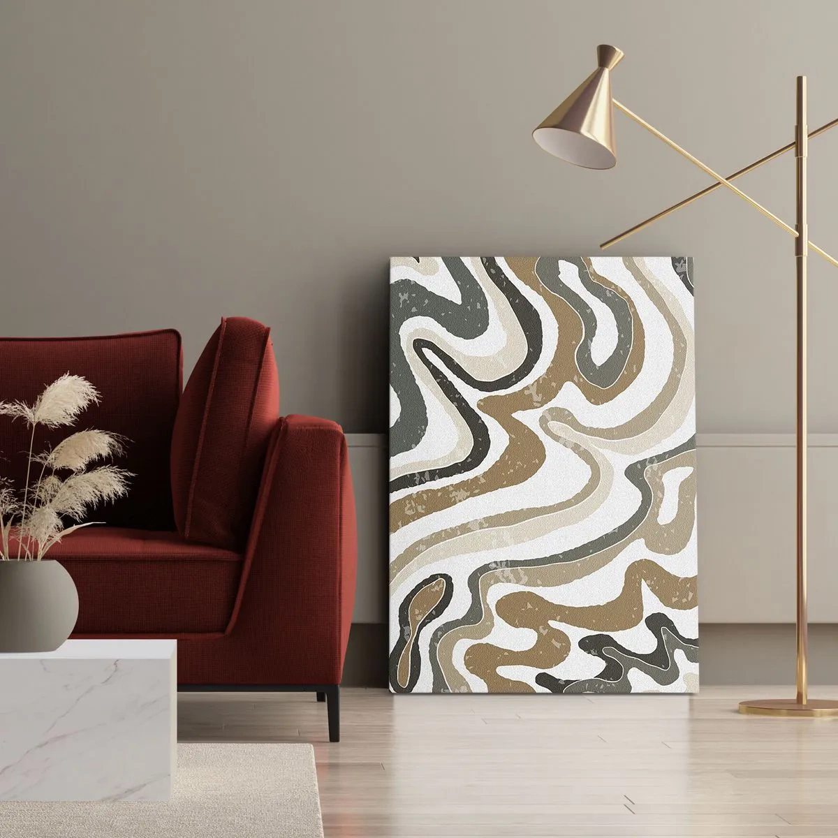 Bild auf Leinwand - Leinwandbild - Erdige Muster in Braun- und Grüntönen - 50x70cm - Mäander in Erdfarben - Moderne Wanddekoration für Wohnzimmer und Schlafzimmer ARTTOR