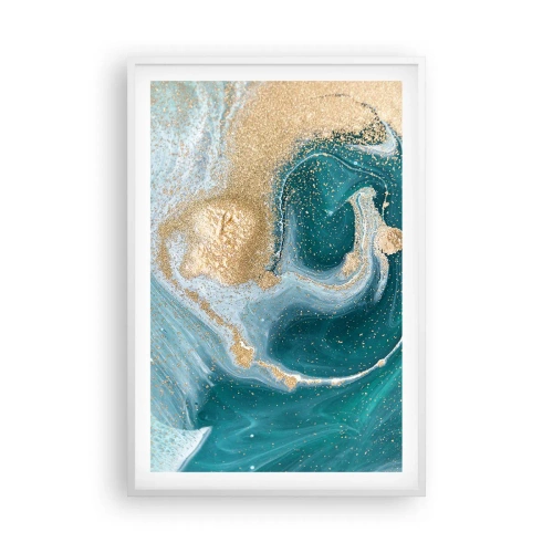 Poster in einem weißen Rahmen - Ein Strudel aus Gold und Türkis - 61x91 cm
