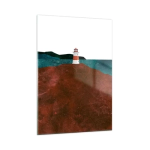 Glasbild - Bild auf glas - Ein Leuchtturm vor der Kulisse eines türkisfarbenen Meeres und roter Klippen - 50x70cm - Aufs Meer starren - Moderne Wanddekoration für Wohnzimmer und Schlafzimmer ARTTOR
