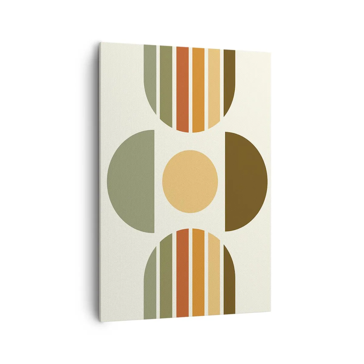 Bild auf Leinwand - Leinwandbild - Geometrische Komposition mit Halbkreisen und Streifen in Erdtönen - 70x100cm - In Erdtönen - Moderne Wanddekoration für Wohnzimmer und Schlafzimmer ARTTOR