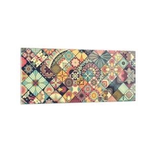 Glasbild - Bild auf glas - Bunte geometrische Muster, inspiriert vom marokkanischen Stil - 120x50cm - marokkanische Atmosphäre - Moderne Wanddekoration für Wohnzimmer und Schlafzimmer ARTTOR