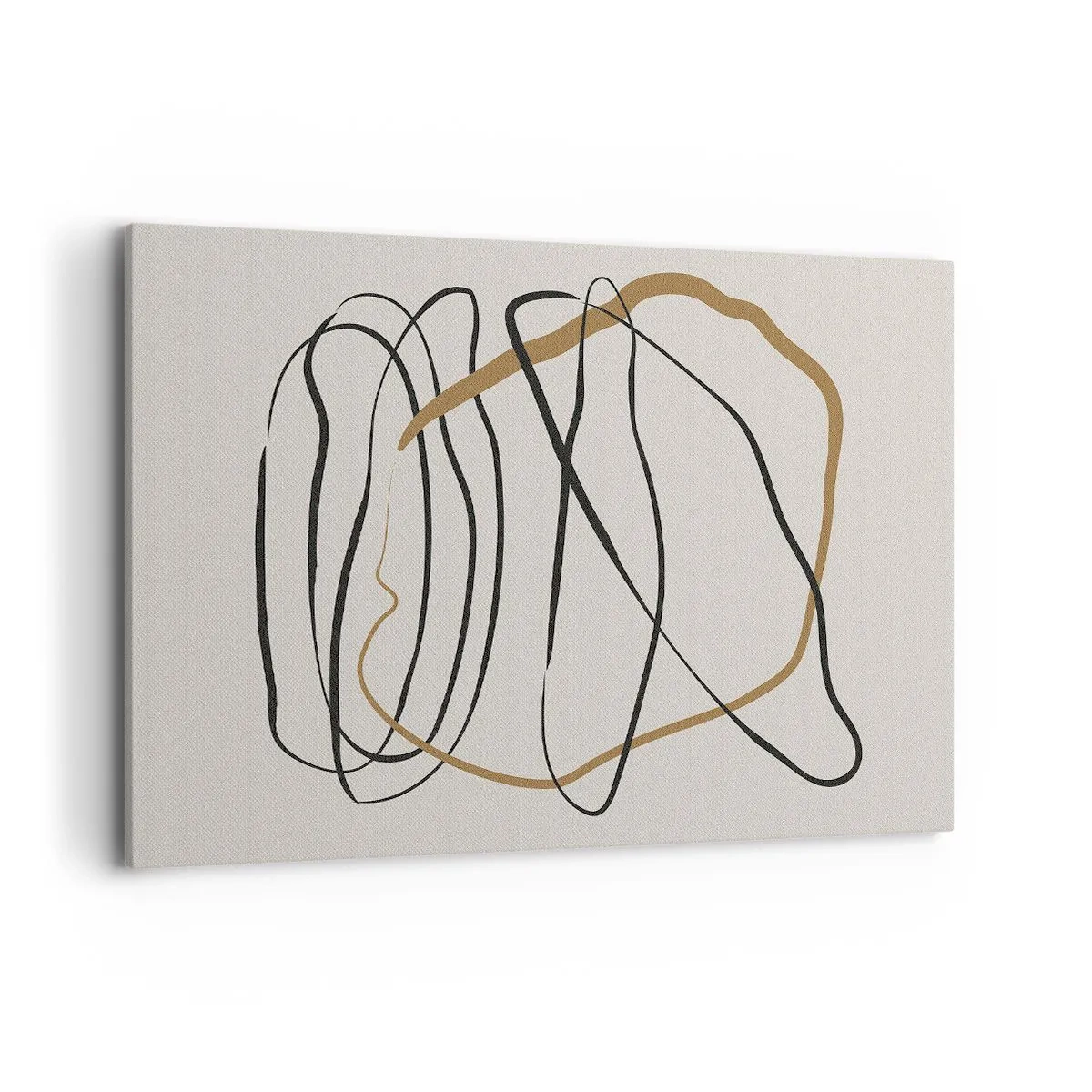 Bild auf Leinwand - Leinwandbild - Künstlerische Linien in Schwarz und Gold auf hellem Hintergrund - 120x80cm - Komposition – Looptanz - Moderne Wanddekoration für Wohnzimmer und Schlafzimmer ARTTOR
