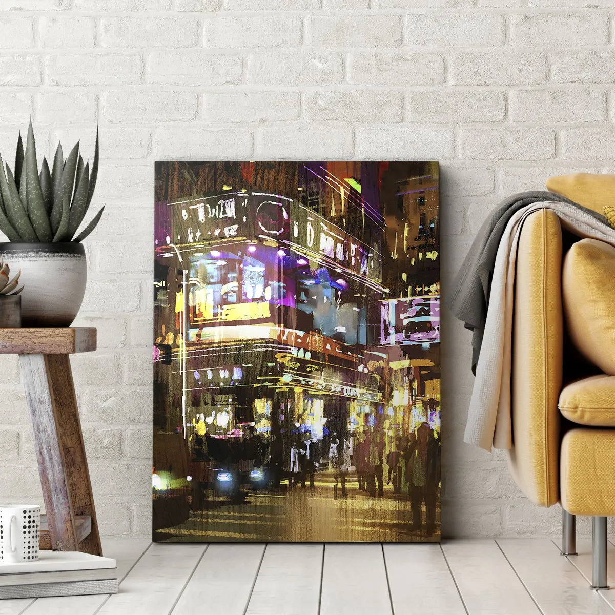 Bild auf Leinwand - Leinwandbild - Eine pulsierende Stadt bei Nacht im Neonlicht - 50x70cm - In einem Lichtermeer - Moderne Wanddekoration für Wohnzimmer und Schlafzimmer ARTTOR