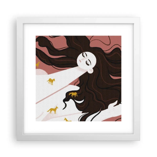 Poster in einem weißen Rahmen - Traum von einem goldenen Pferd - 30x30 cm