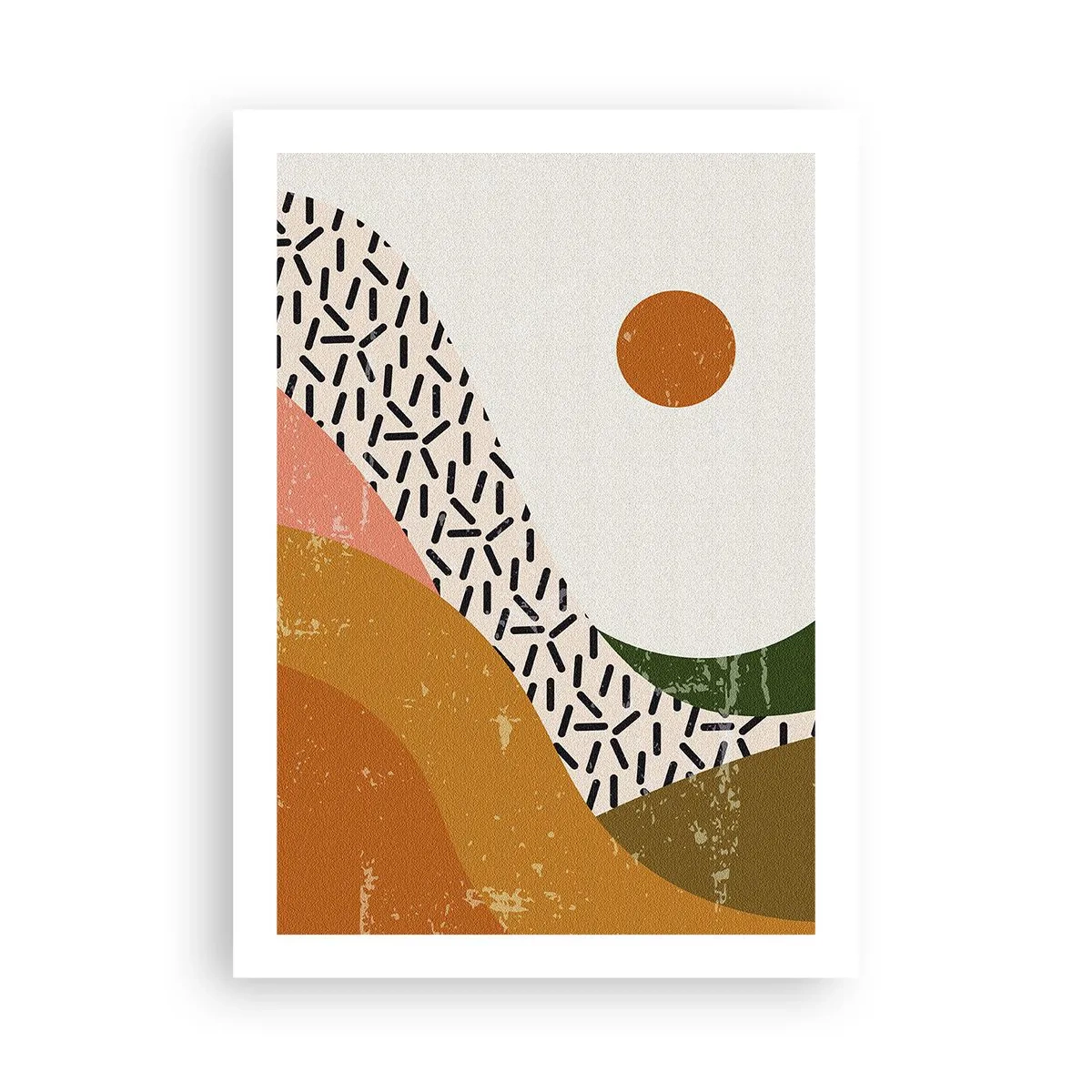 Poster - Abstrakte Landschaft in warmen Farben - 50x70cm - Solare Abstraktion - Moderne Wanddekoration für Wohnzimmer und Schlafzimmer ARTTOR