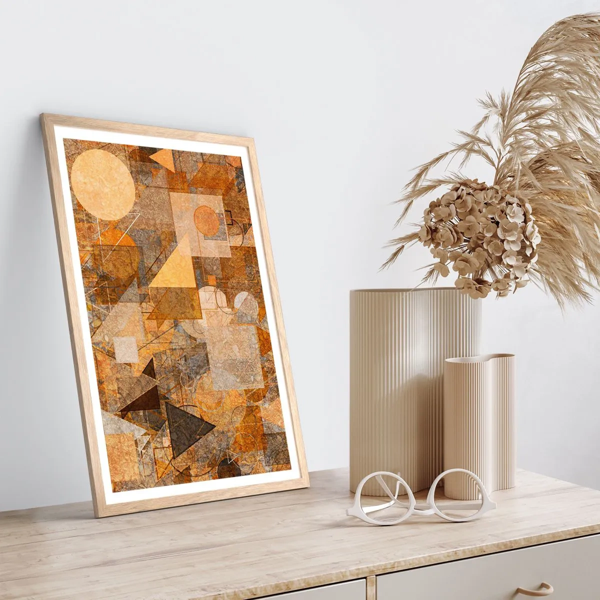 Poster in einem Rahmen aus heller Eiche - Eine kubistische Studie aus Bronze - 30x40 cm