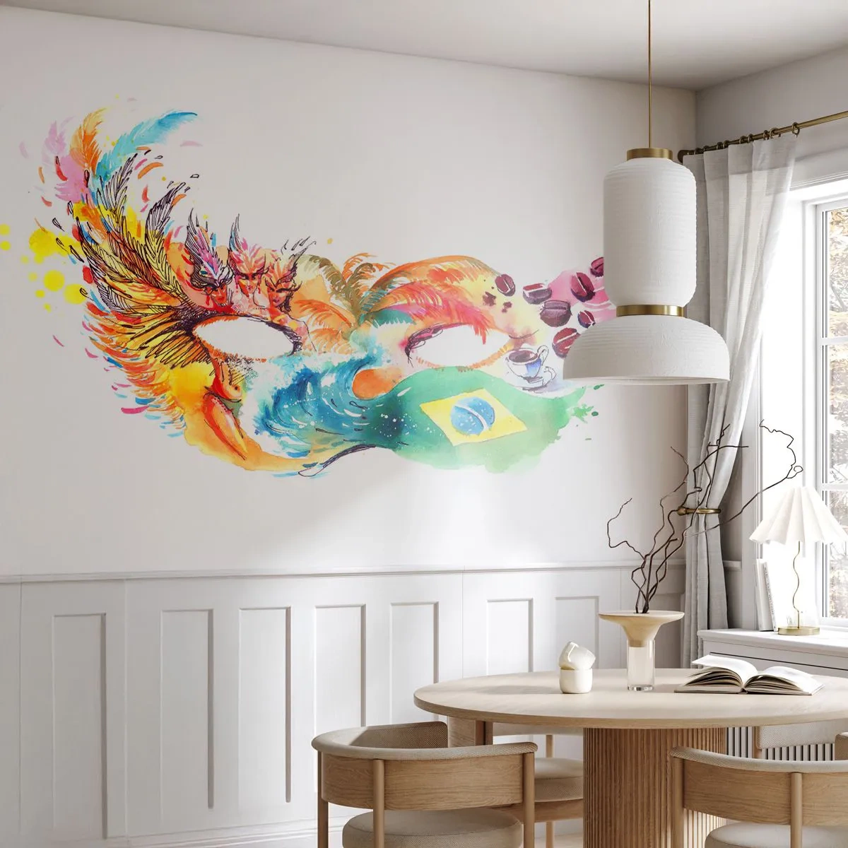 Fototapete Premium Canvas - Bunte Aquarellmaske, inspiriert von Brasilien - 100x70cm - Brasilien begrüßt Samba - Moderne Wanddekoration für Wohnzimmer und Schlafzimmer ARTTOR